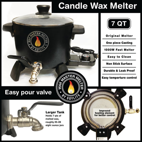 Electric Wax Melter for Candle Making, Soy Wax Melting Pot Holds 6Qts(11 lbs) of Melted Wax, Pouring Pot with Quick-Pour Valve, Black
